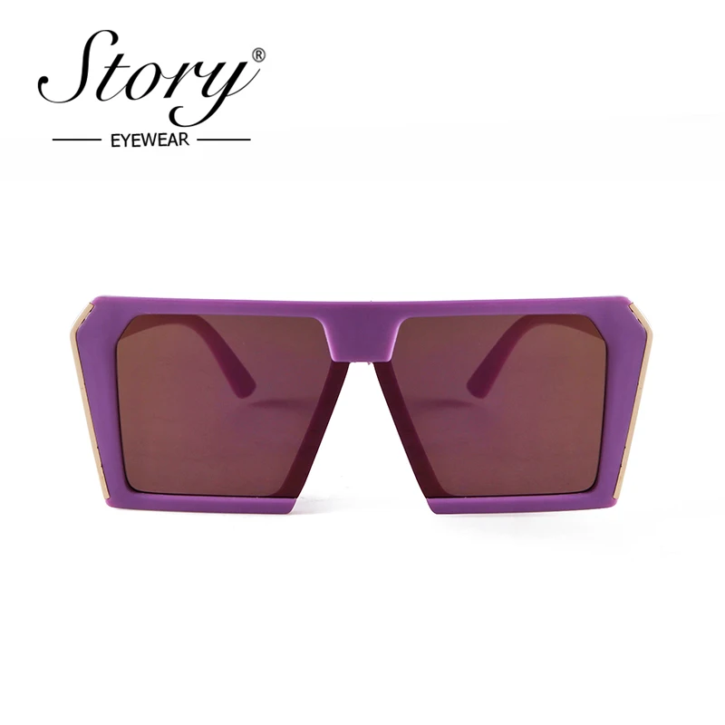 Lunettes de soleil carrées surdimensionnées pour femmes et hommes, 2020, Design de marque rétro, bords métalliques, violet miroir, S2033B