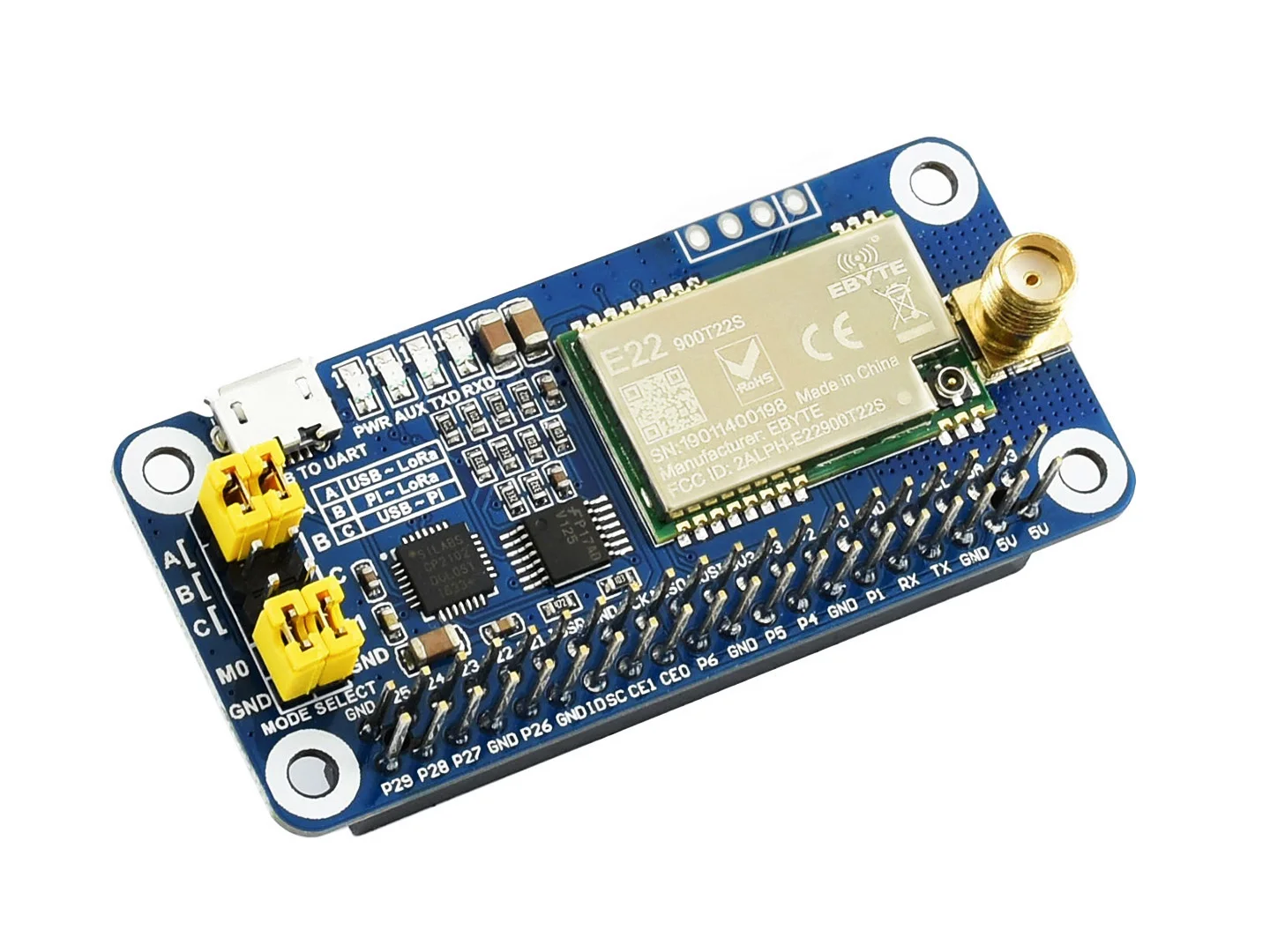 

SX1262 915M LoRa HAT,SX1262 LoRa HAT for Raspberry Pi, 915MHz Frequency Band, for America, Oceania, Asia