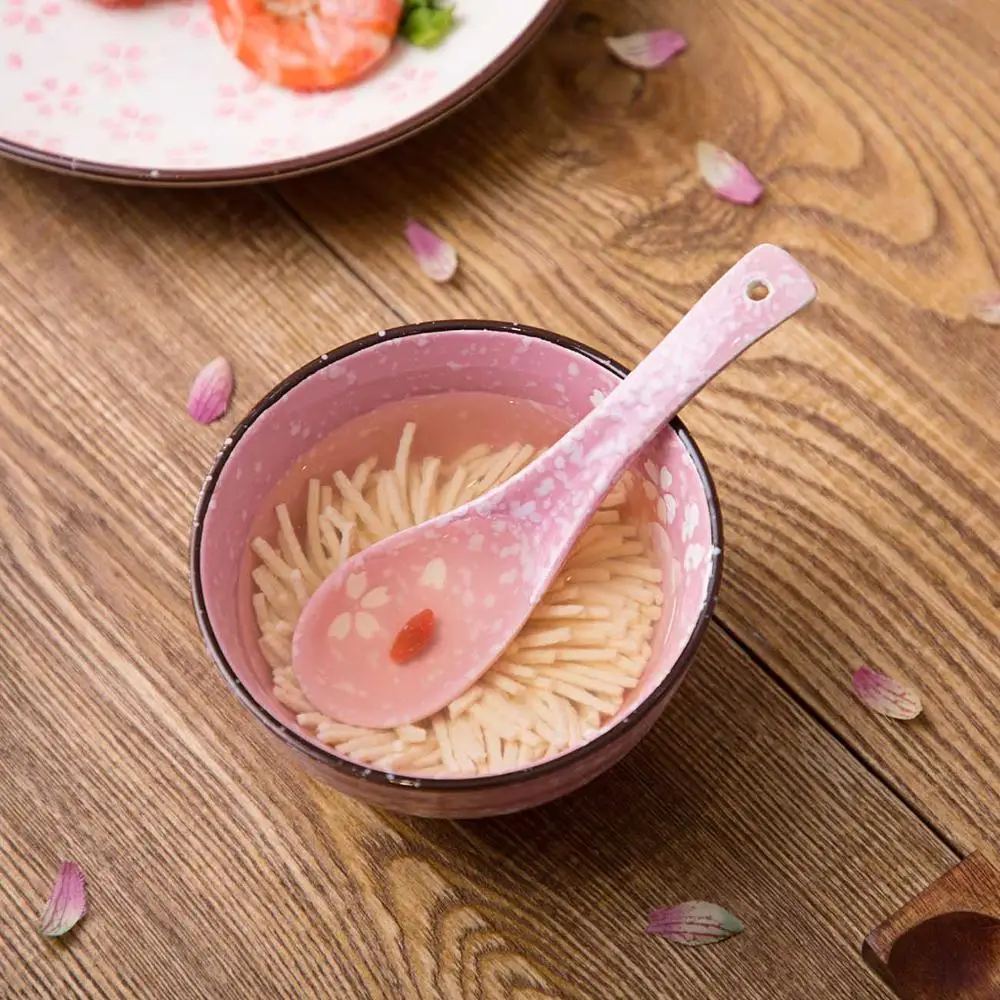 1Pc Sakura Ceramic Bowl  Rice  Kitchen Tableware Fruit Salad s Ramen Soup s Japan Style Dinnerware Kids Students