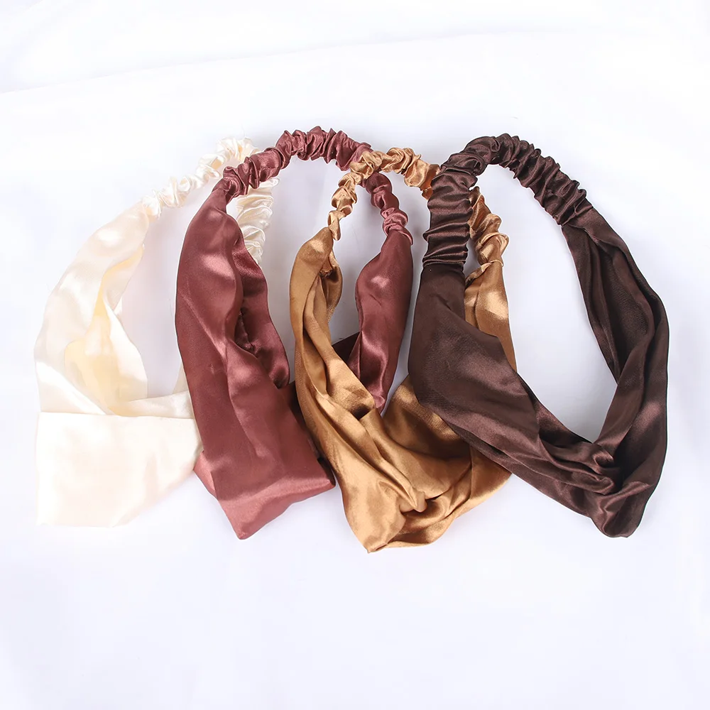 Fashion Silk Satin Headbands Cross Top Knot  Elastic Hair Bands Women Girls Solid Hairbands Scrunchies Turban Hair Accessories