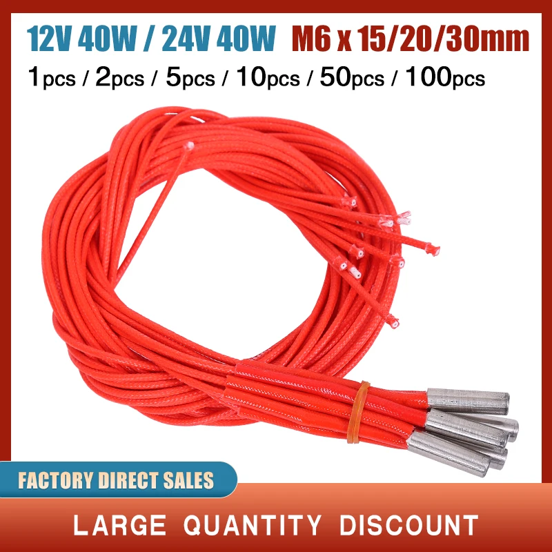 

Нагреватель картриджа 12 В/24 В 40 Вт 6*15/20/30 мм 1 м для экструдера MK Mendel Reprap, детали экструдера 12 В 24 в 40 Вт, нагревательная деталь для 3D-принтера