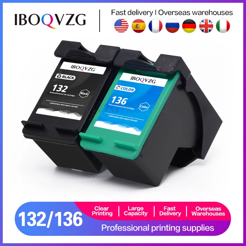 IBOQVZG 1set Black &Color For HP 132 136 Compatible Ink Cartridges For HP 6310 6310XI 6310V C3100 C3110 C3125 C3135 Printer