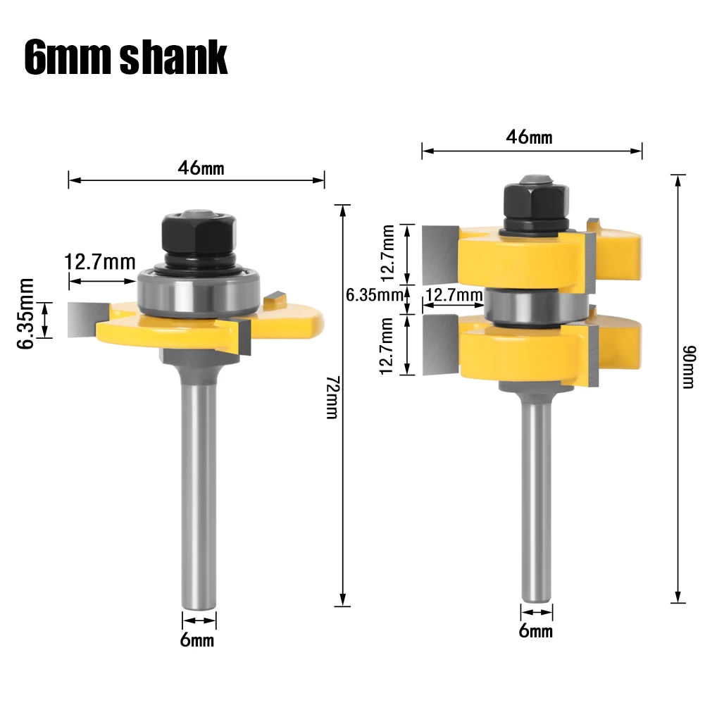 2pc 6mm 1/4Shank Tongue & Groove Router Bit Set - Large Stock up to 1-1/4\