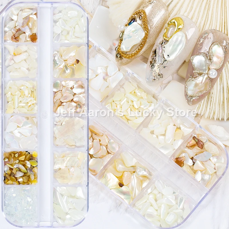 1 Box Nails Abalone Shell Fragments Texture Natural Sea Shell 3D Charm Nail Art Decoration Slice Beauty Salon Craft Supplies