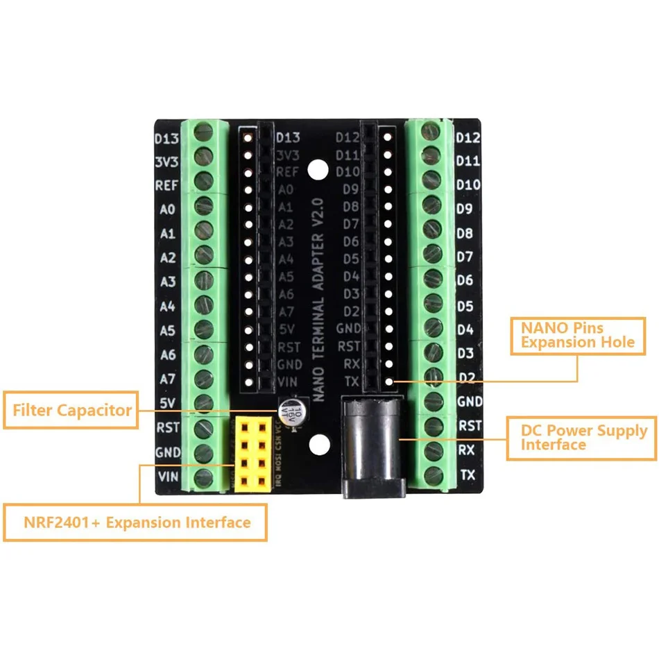 Papan Ekspansi Adaptor Terminal Nano V3.0 AVR ATMEGA328P dengan NRF2401 + Antarmuka Ekspansi Daya DC UNTUK Arduino