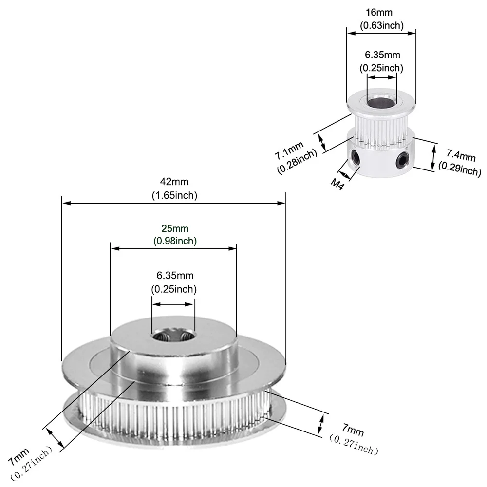 2Kit 2GT Synchronous Wheel 20&60 Teeth 6.35mm Bore Aluminum Timing Pulley with 2pcs Length 200mm Width 6mm Belt (20-60T-6.35B-6)