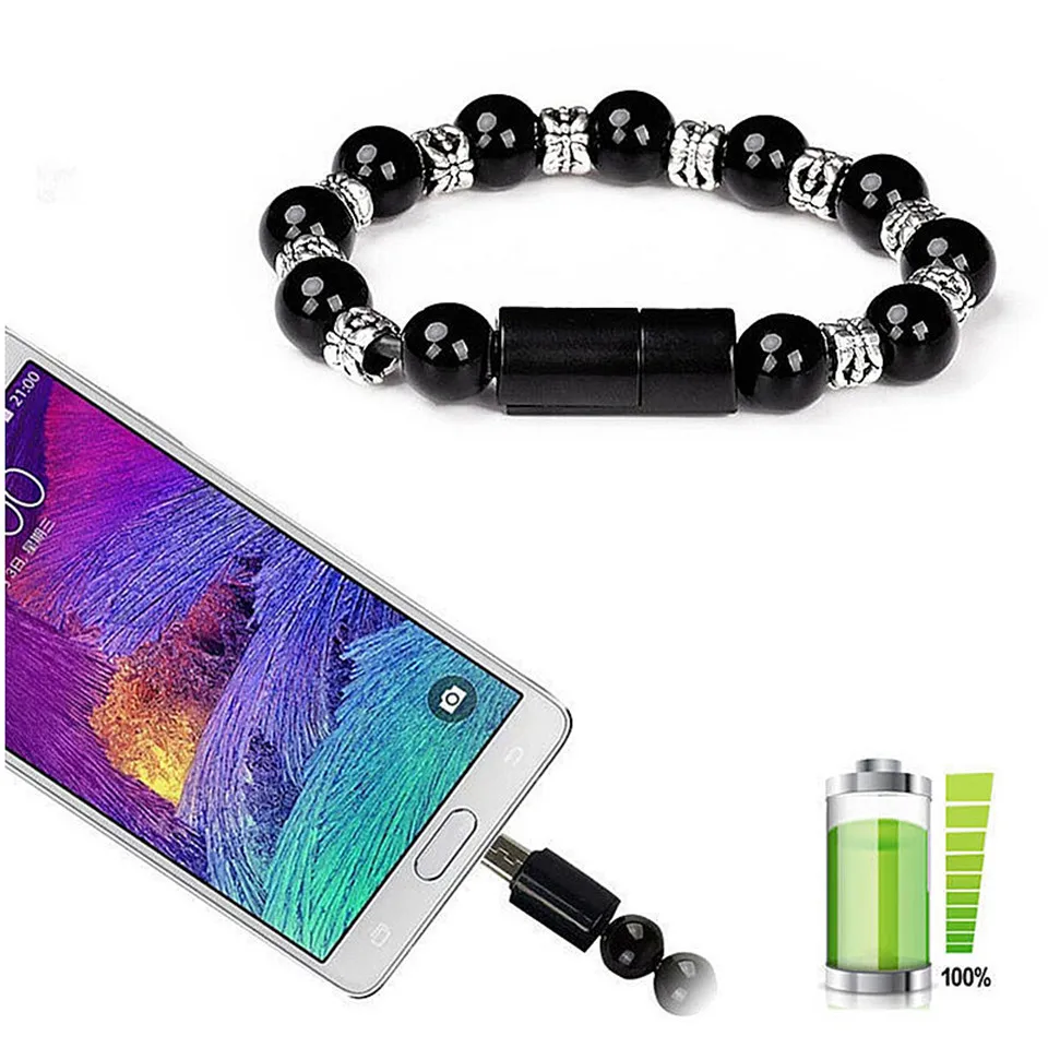 Bead Bracelet  USB Cable Sync Data Mobile Cellphone 2A Fast Charging Charger Cord For iPhone Android Type C USB Charge Wire