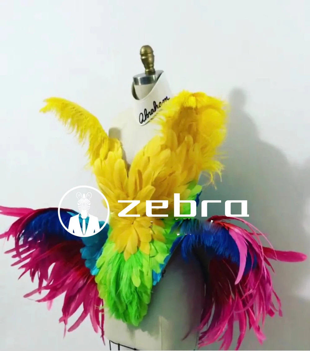 Dancer Wear Nightclub Female Singer Stage Dance Costume Sexy Gogo Colour Feather outfit