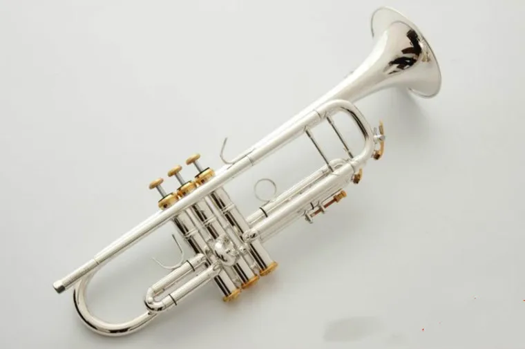 Best quality Stradivarius LT197S-99 Trumpet B Flat Silver Plated Professional Trumpet Musical Instruments & Hard boxs Free ship