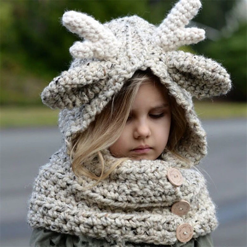 Girls Knitted Reindeer Poncho Shawl Cape Cardigan With Gloves Kids Autumn Winter Warm Clothes Button Sweater Cloak Thick Coat