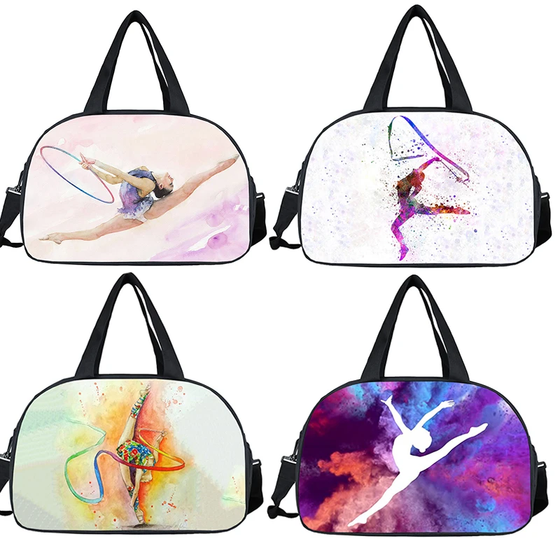 Bolso de mano de Arte de gimnasia de acuarela para damas, bolsas de almacenamiento deportivas de baile, bolsos de mensajero portátiles