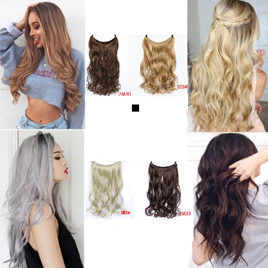 MUMUPI No Clip In Hair Extensions Curly Synthetic Secret Fish Line Hairpieces Hair Extensions One Piece Women\'s Natural