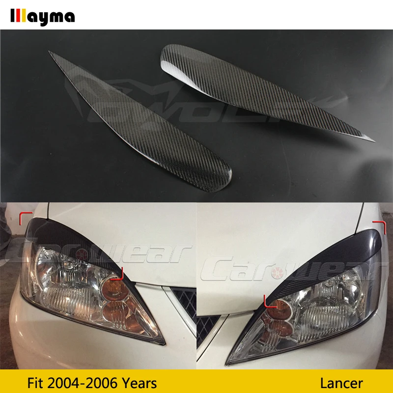 

Carbon Fiber Headlight Eyebrow Eyelids For Mitsubishi Lancer 2004 2005 2006 Fiber glass primer car front decorative sticker 2pc