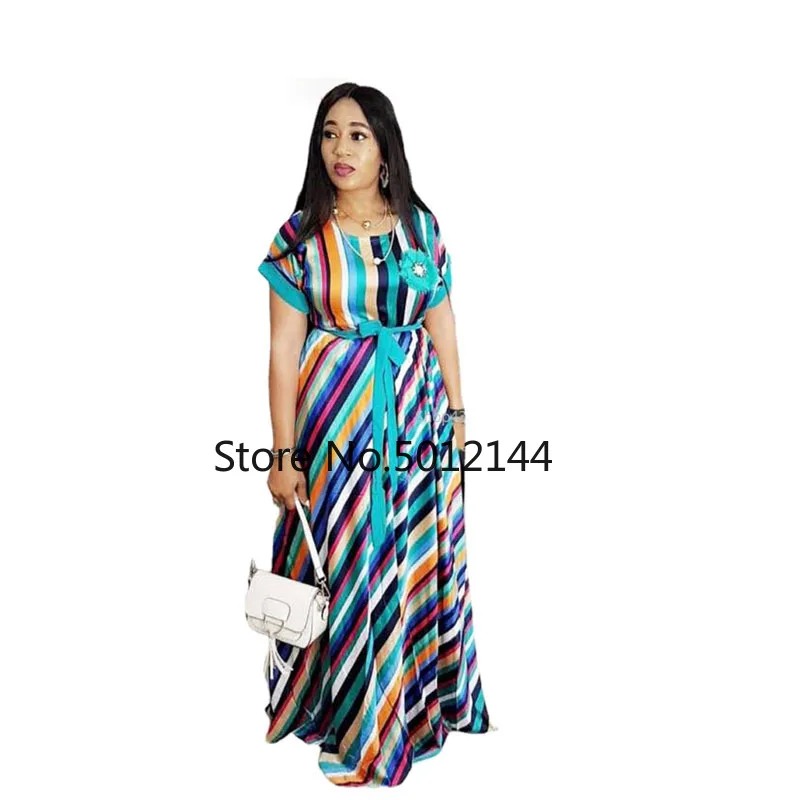 

2024 Summer color dress long loose stripe maxi dress for girl fashion africaine robe african women clothing africa clothes