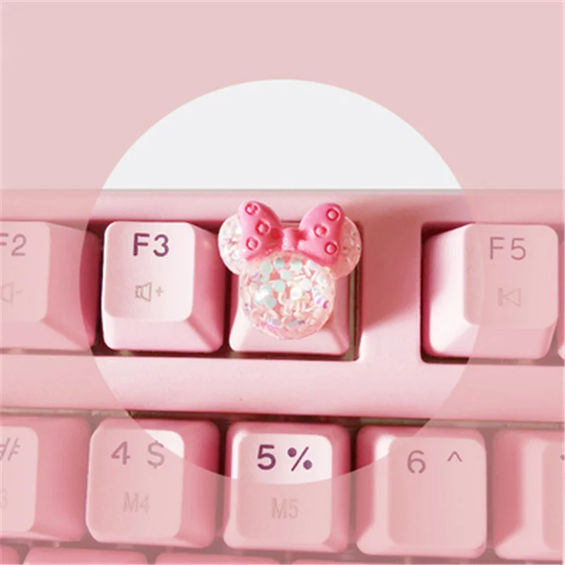 Teclas fofas de desenho animado para teclado mecânico, decoração personalizada artesanal, modelo de flor transparente, para teclas diy