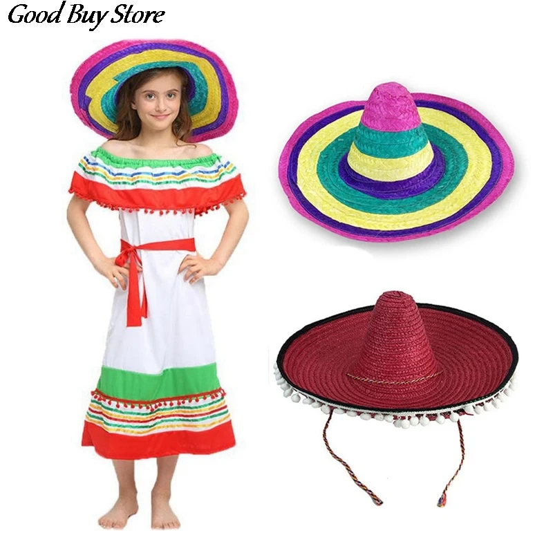 Fashion Carnival Sombrero Mexican Hat Men Women Party Sun Hats Natural Straw Wide Brim Panama Bucket Hats Adjustable Retro Caps