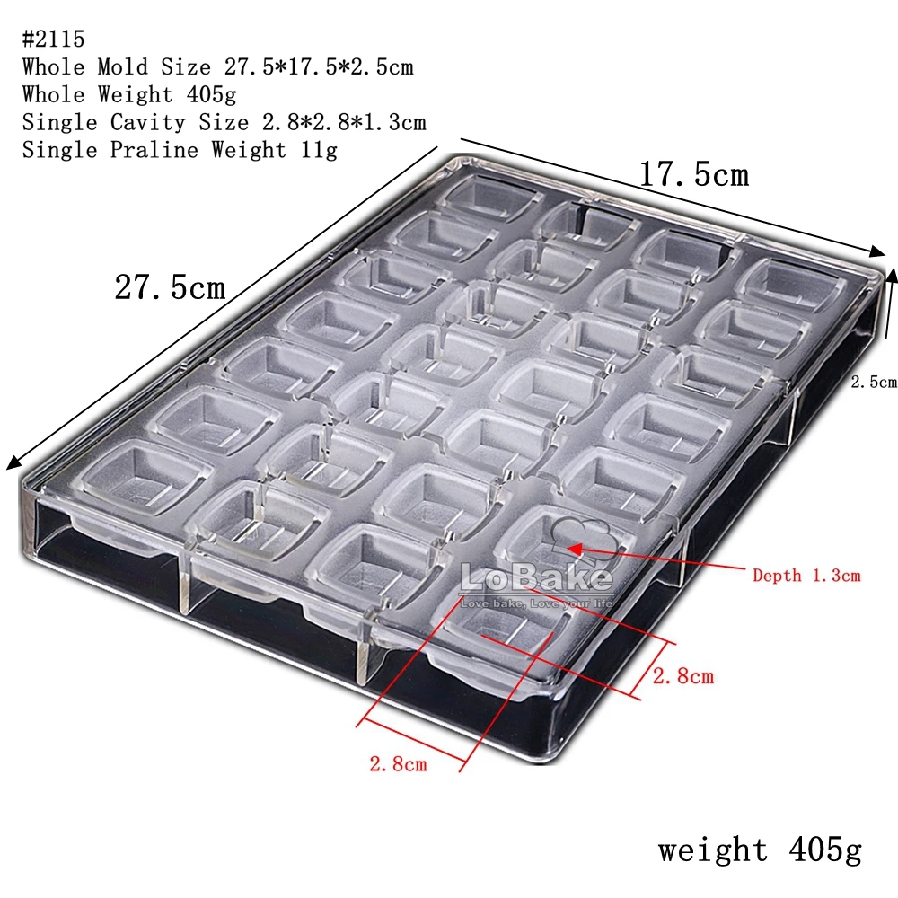 28 cavities Square Cube Shape PC Polycarbonate Chocolate Mold Candy Mould Fondant Candy Making Molds DIY Bakery Accessories