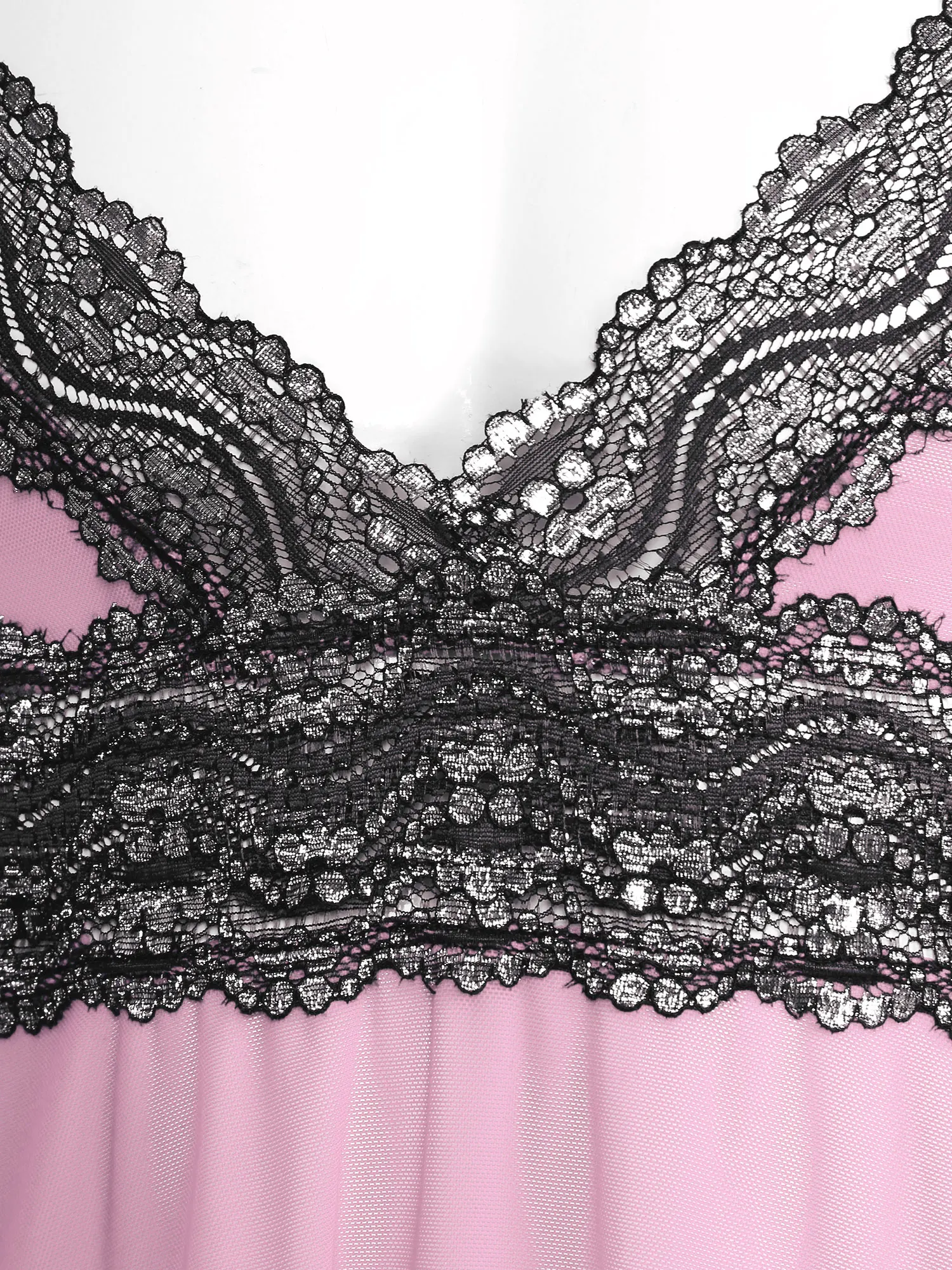 #M-XXL Mens Sissy Sheer Lace Mesh Lingerie Adjustable Straps Deep V Neck Lace Trim Chemise with Panties Pajama Sleepwear