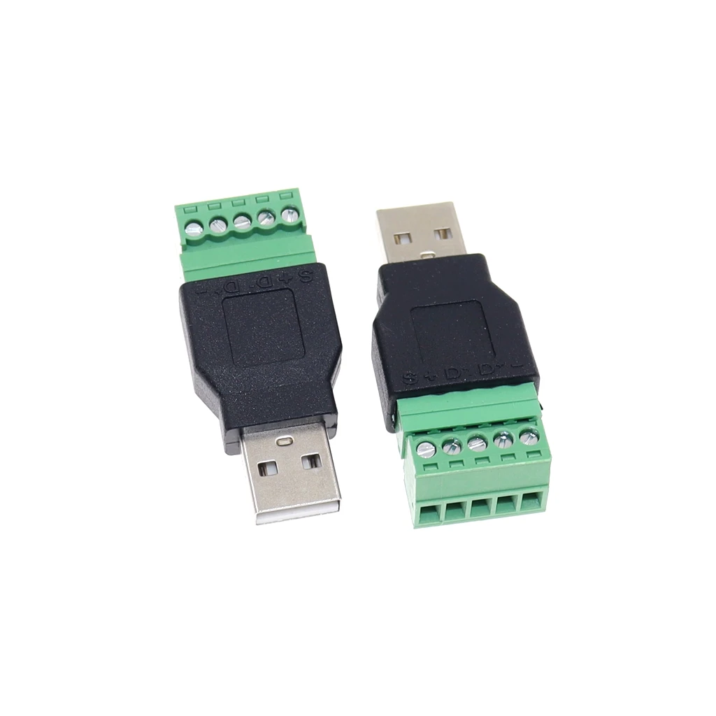 

10Pcs USB 2.0 Type A Male to 5 Pin Screw Connector USB Jack with Shield USB2.0 to Screw Terminal Plug Adapter