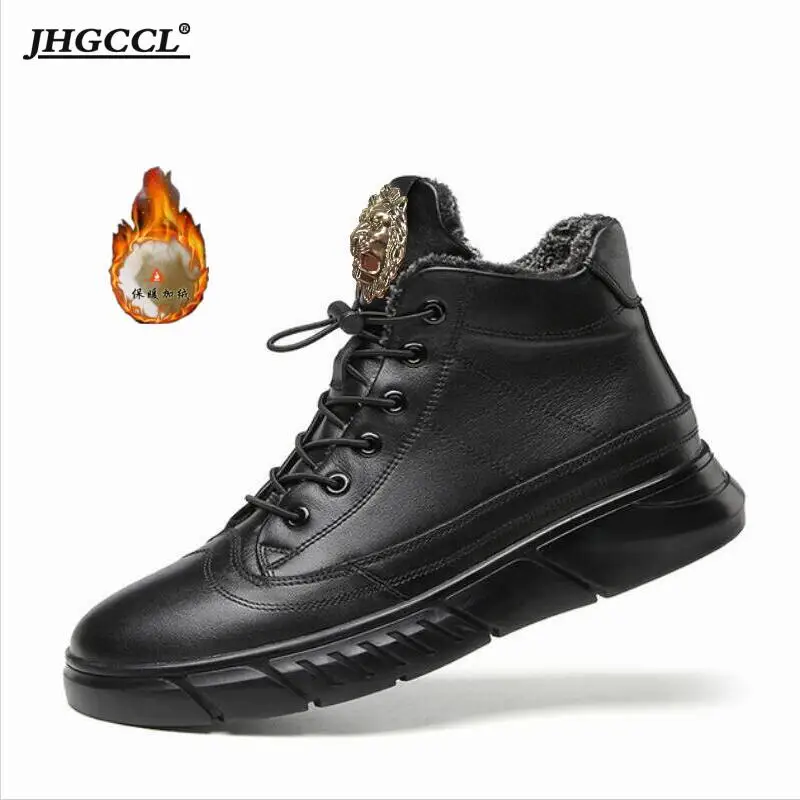 Men's winter Men's boots top layer of cowhide wool inside material quality snow boots hip hop casual shoes rivet flat shoes P4