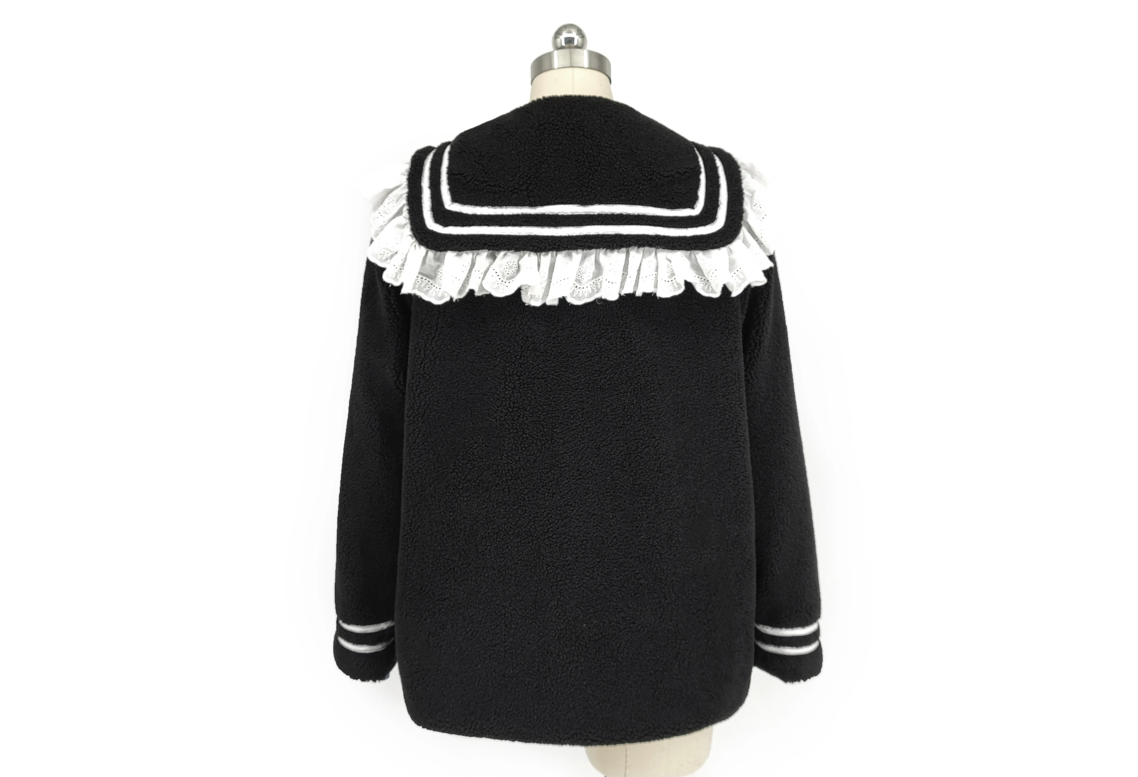 Yangelo Harajuku Lamb Wool Jacket Women\'s Winter Sheepskin Coat Gothic Black Navy Collar Cardigan Sigle Button JK Fairy Grunge