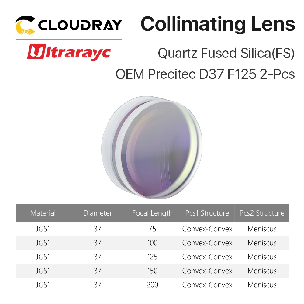 Ultrarayc كروية الاصطدام عدسة التركيز D37 F75 F100 F125mm بريسيتيك الكوارتز تنصهر السيليكا عدسة ل 1064nm الألياف الليزر رئيس