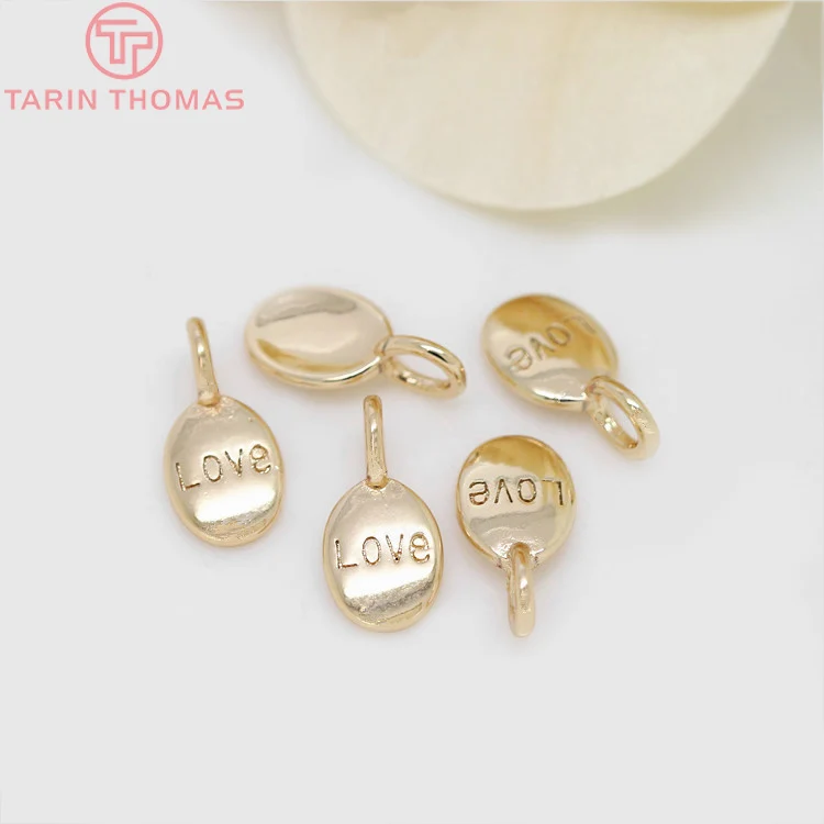 (821) 10PCS 6x12MM 24K Champagne Gold Color Plated Brass Oval Love Charms Pendants High Quality Diy Jewelry Accessories