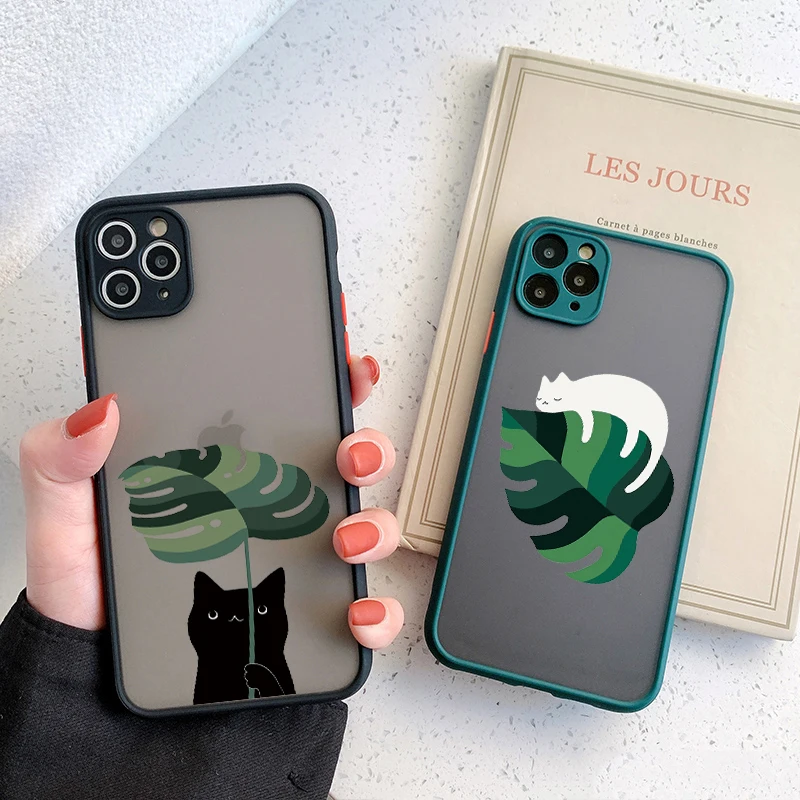 Retro Banane Blätter Tier Katzen Handy hülle für iPhone 15 11 12 13 14 Pro max x xs max xr 6s 7 8 plus se2 Rücken stoß feste Abdeckung
