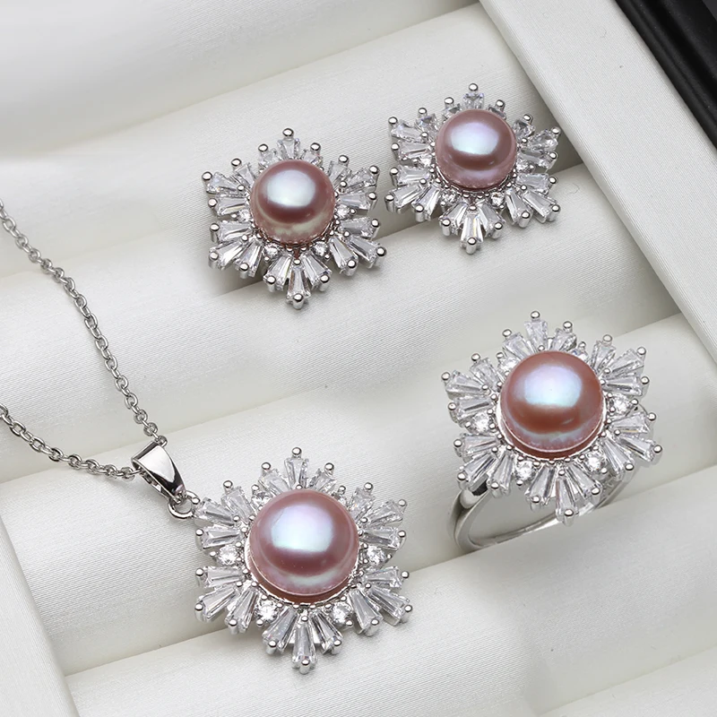 Echt Weiß Schwarz Süßwasser Natürliche Perle Set Frauen, Hochzeit 925 Sterling Silber Halskette Ohrring Sets Schmuck Jahrestag Geschenk – Detail 3