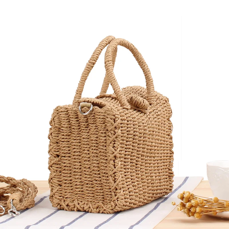 Bohemian Straw Shoulder Bags For Women Beach Handbags Summer Vintage Rattan Basket Female Casual Handmade Woven Crossbody Bags