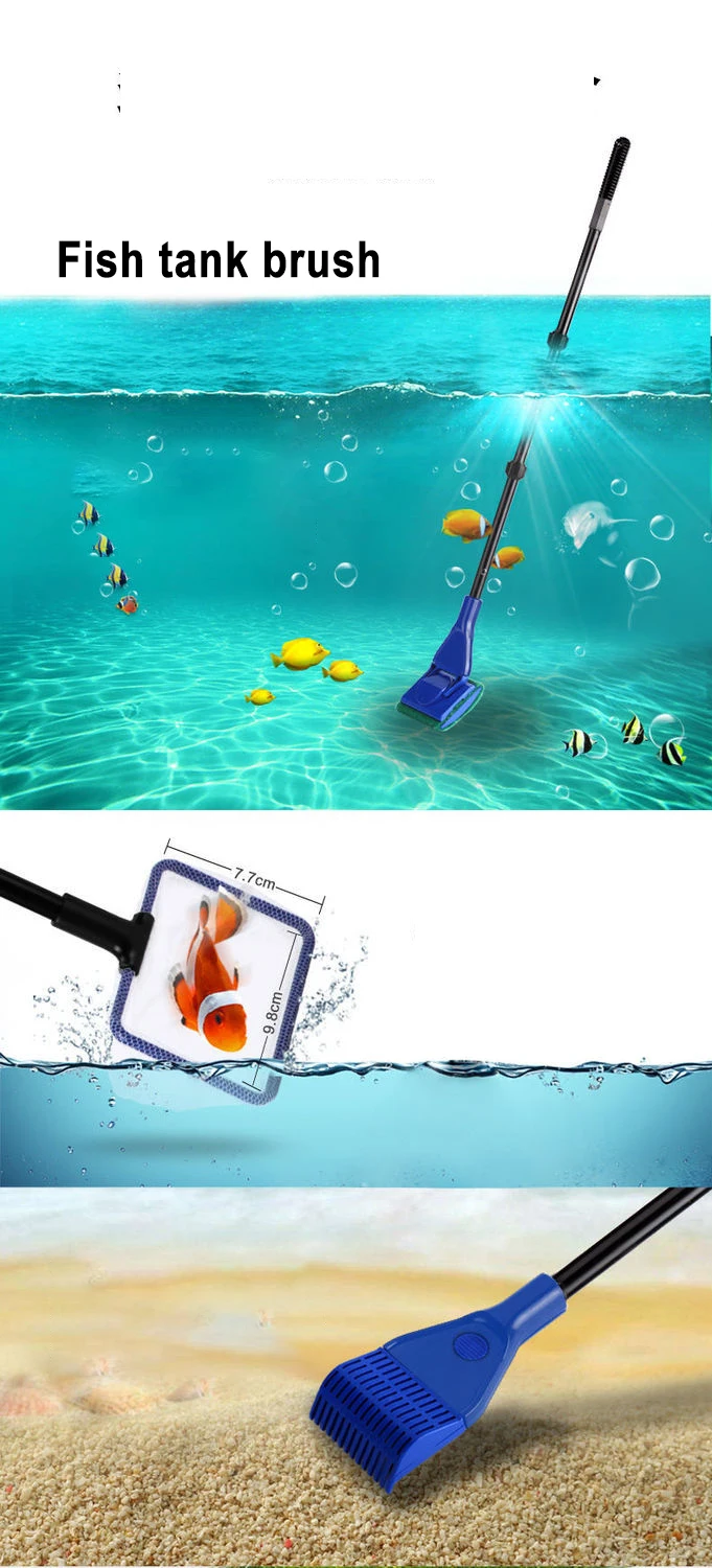 6-IN-1 Aquarium-Reinigungswerkzeuge-Sets, Aquarium-Reinigungsset, Fischnetz, Kies, Rechen, Algenschaber, Gabel, Schwamm, Bürste, Glasreiniger – Detail 13