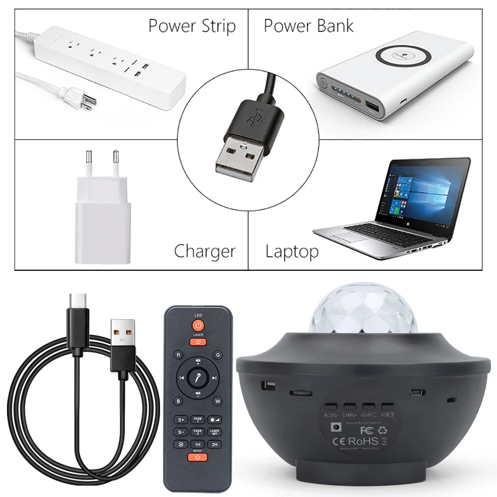 USB Star LED Night Light RGB Music Starry Water Wave Bluetooth Speaker LED Galaxy Projector Light Room Decor For Home Children's