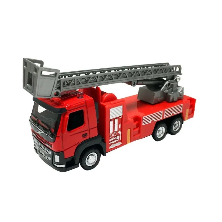 Large Children\'s Alloy Toy Car 1:50 Metal Sliding Model, Ladder Fire Truck, Water Jet Truck