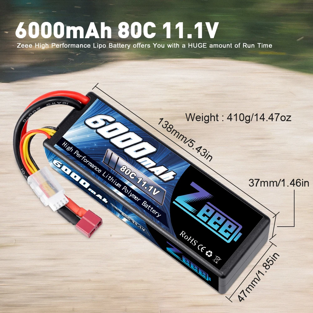 Zeee 11.1V 6000mAh 3S 80C Lipo Battery with Deans Plug RC Battery Charger for RC Car Truck Truggy FPV Airplane RC Helicopter