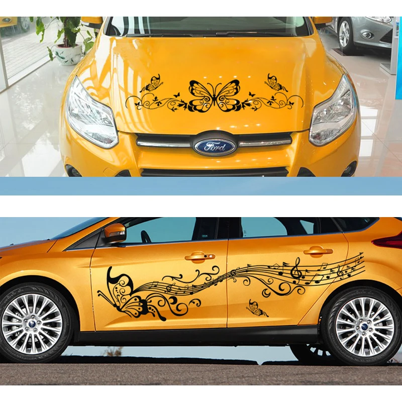 Car Sticker Styling Butterflies Music Score Notes Decal for Golf Ford Whole Body Vinyl Decor Car Body Covers Auto Accessories