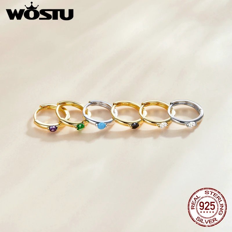 WOSTU Forever Circle Stud Earrings 100% 925 Sterling Silver Original Drop Shape Hoop Earrings For Women Lady Fine Jewelry Gift
