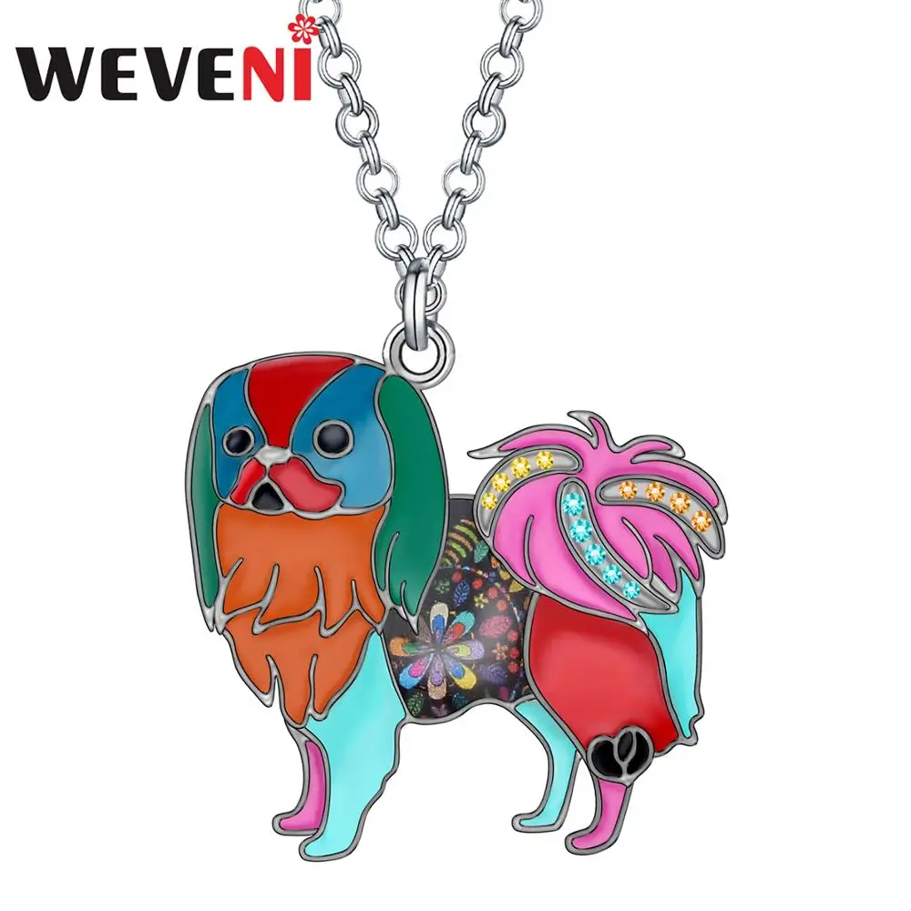 WEVENI Enamel Alloy Anime Floral Japanese Chin Dog Necklace Pendant Chain Choker Animal Jewelry For Women Girls Teens Charm Gift