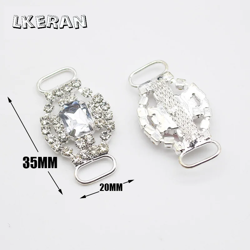 LKERAN 10Pcs 20*34mm Fashion Crystal Buckles Rhinestone Bikini Connector Ribbon Clothing Buckle