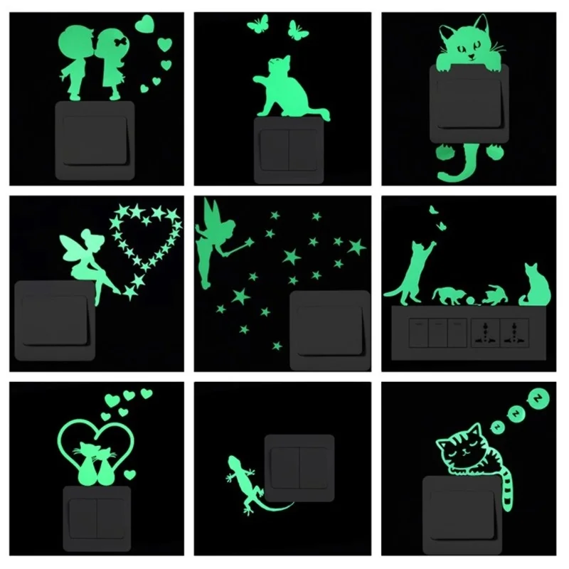 Light Switch Sticker Luminous Wall Stickers Cartoon Glow In The Dark Sticker Decal For Kids Room Decoration Home Decor Cat Fairy