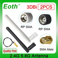 Eoth 2 Stück 2,4 g 5,8 g Antene Dual Band 3 dBi 2,4 GHz 5,8 GHz ipex1 RP-SMA SMA-Stecker Router Antena WLAN-Antenne weiß schwarz Kabel 21 cm