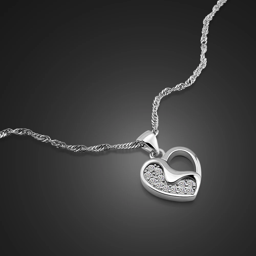 Boho 100% 925 Sterling Silver Hollow Small Heart Pendant Necklace Fashion Inch Water WAVE CHAIN For Women Charm Fashion Jewelry