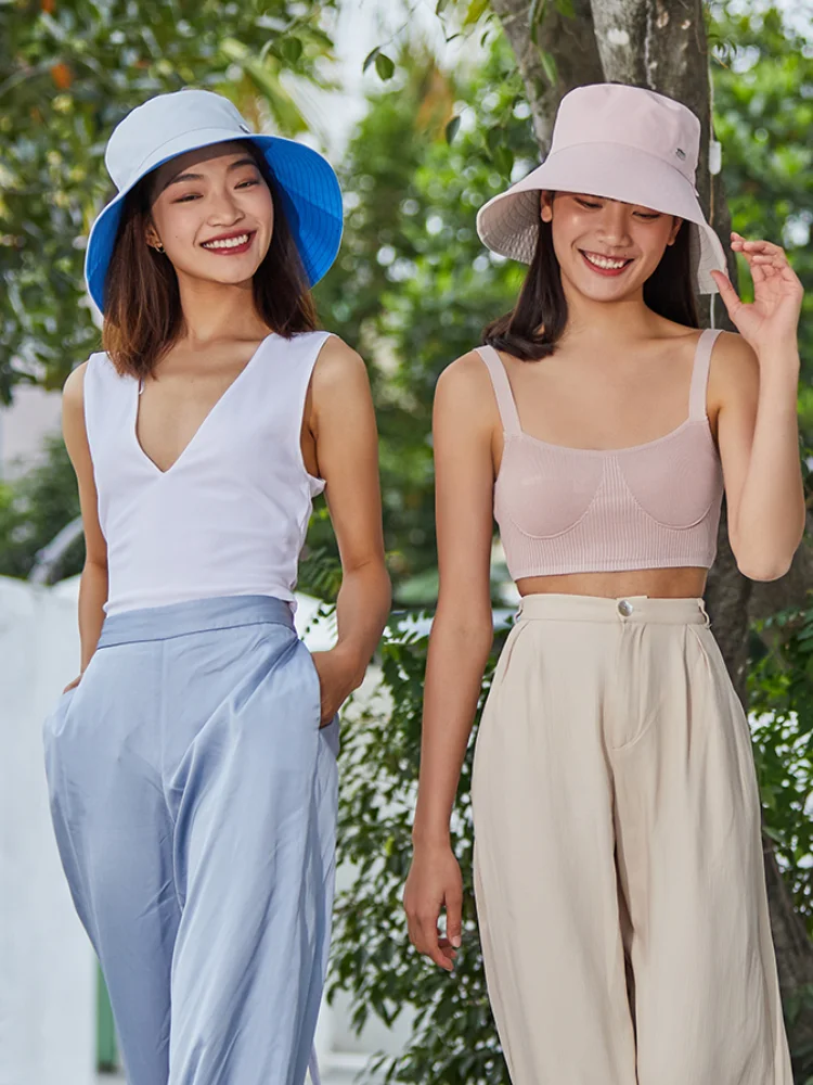 GY Sun Hat Summer Sun Hat Female Big Brim Sun Hat Cover Face Double-Sided UV Protection Bucket Hat