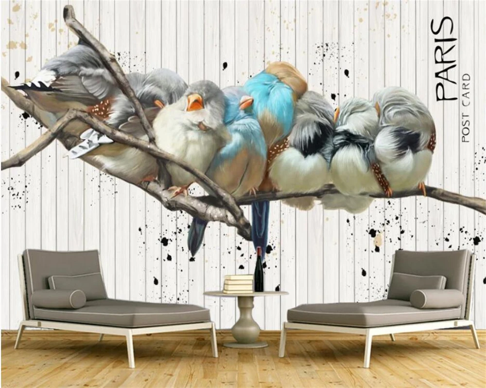 

Beibehang Custom 3d wallpaper Hand painted bird cartoon children room TV Sofa Background Wall murals 3d wallpaper