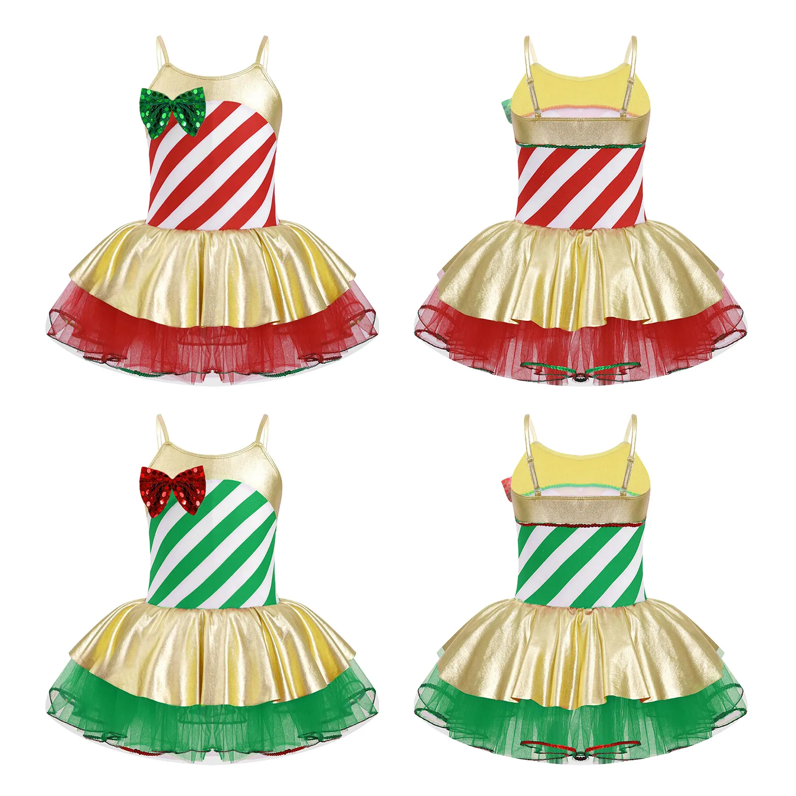 Kids Girls Halloween Christmas Santa Costume Candy Cane Tutu Dress Ballet Dance Outfit for New Year Party Suit Skating Dancewear