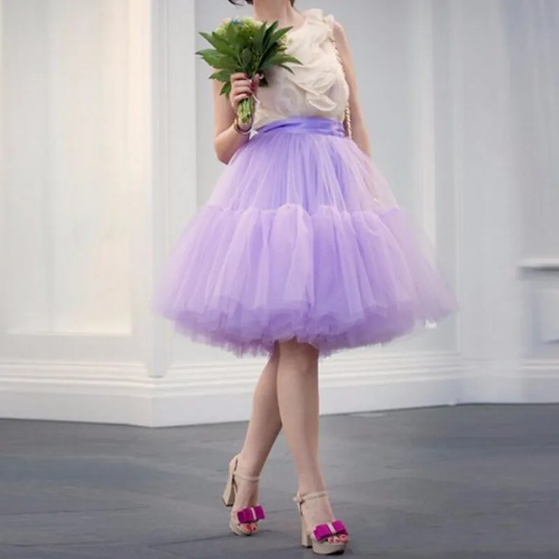 Lavendel Tulle Tutu Rokken Knielengte 2021 Zomer Womens Petticoat Faldas Saia Jupe Gelaagde Vrouwen Rok Verjaardag Foto Schieten