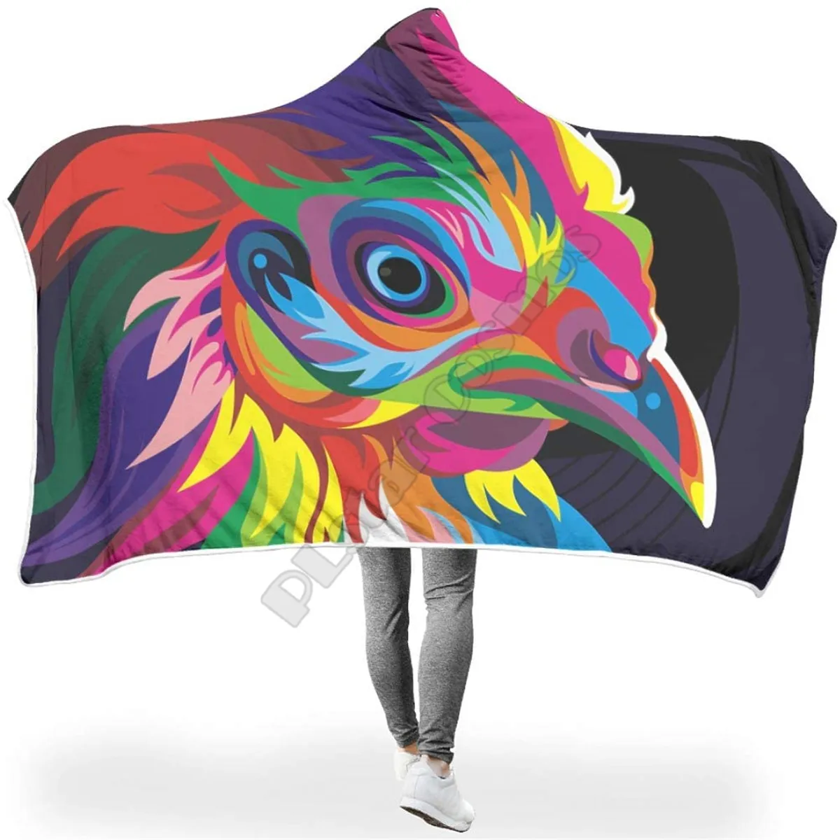 Funny Animal Colorful Bird Hooded Blanket Adult colorful child Sherpa Fleece Wearable Blanket Microfiber Bedding