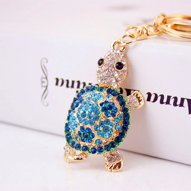 Creative Marine Animals Series Rhinestone Keychain Mermaid Little Turtle Dolphin Octopus Keychain Female Bag Bag Pendant Metal