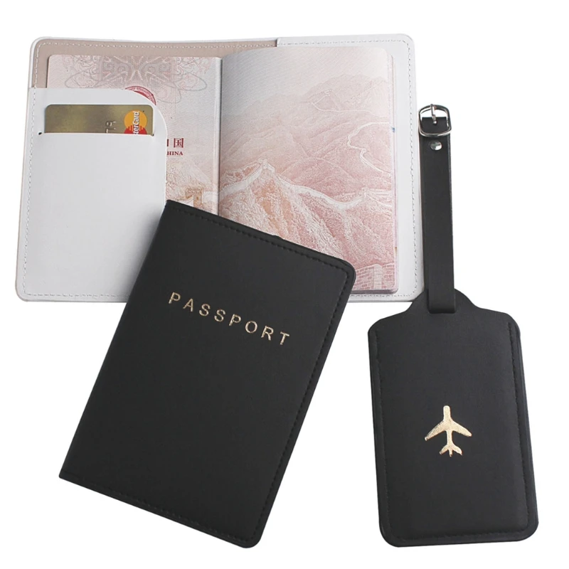 Couverture de passeport en cuir PU, 4 pièces, avec porte-étiquettes de bagages, étui organisateur de carte d'identité, protection de voyage