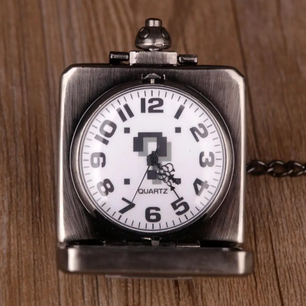 Retro Question Mark Design Pocket Watch for Men Women Creative Square Cool Big Pendant Necklace Clock Gifts Kids