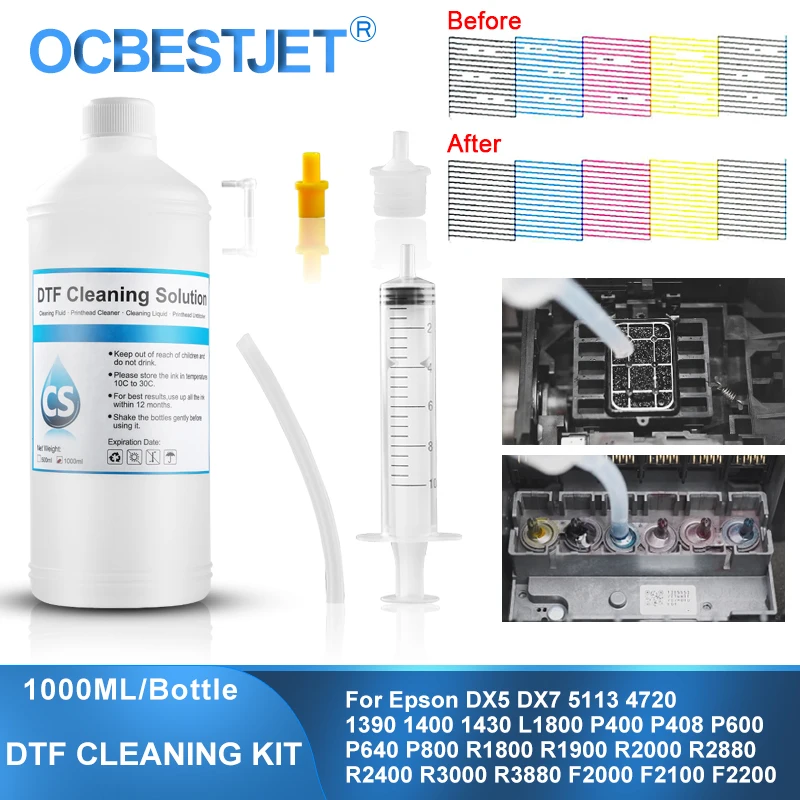 DTF Ink Cleaning Liquid 1000ML for Epson Print Head XP600 TX800 I3200 Cleaning Solution Cleaning DTF Ink Cleaning Solution Kit